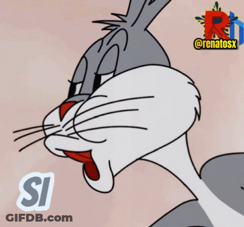 A Picture Of Bugs Bunny With A Sticker Saying Si GIF