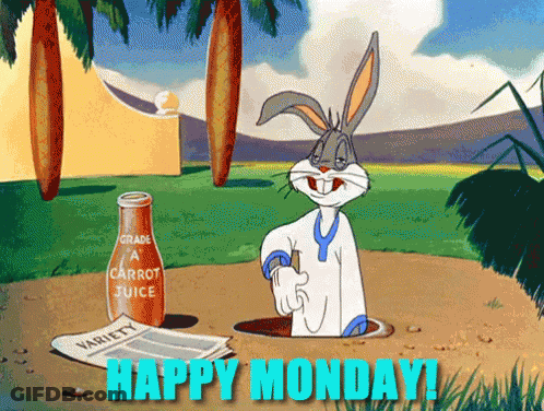 A Picture Of Bugs Bunny With The Words Happy Monday GIF
