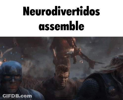 A Picture Of Captain America And Thor With The Words Neurodivertidos Assemble Below Them GIF