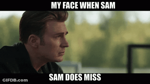 A Picture Of Captain America With A Caption That Says My Face When Sam Sam Does Miss GIF