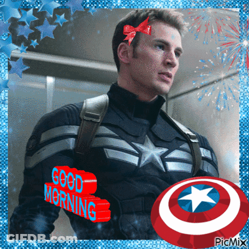 A Picture Of Captain America With The Words Good Morning GIF