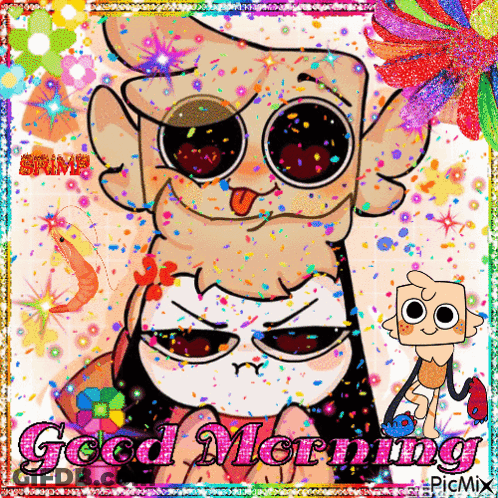 A Picture Of Cartoon Characters With The Words Good Morning On The Bottom GIF