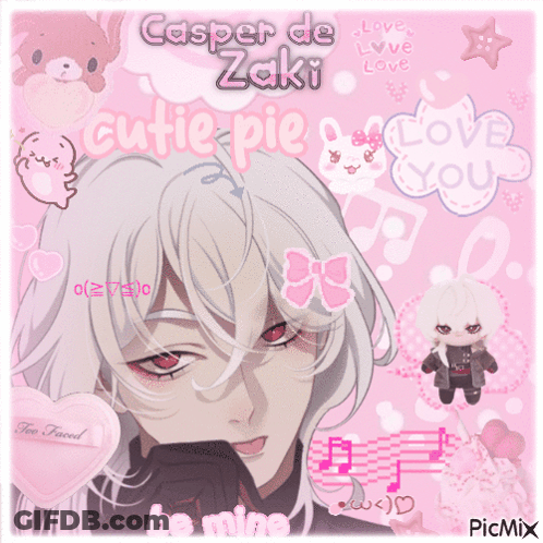 A Picture Of Casper De Zaki Is Surrounded By Pink And White Icons GIF