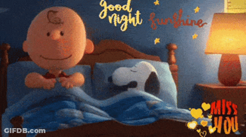 A Picture Of Charlie Brown And Snoopy Says Good Night GIF