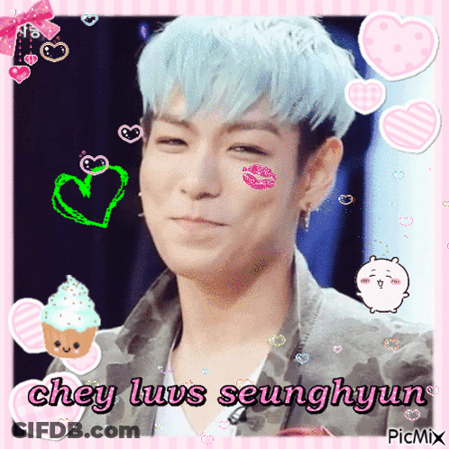 A Picture Of Chey Luws Seunghyun With A Pink Background GIF