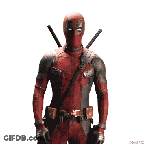 A Picture Of Deadpool From 2018 Fox Is Shown On A White Background GIF