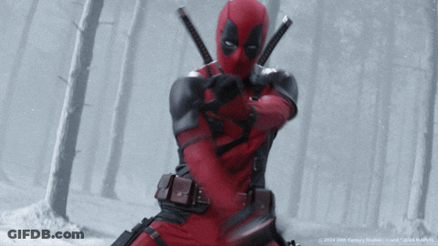 A Picture Of Deadpool From Marvel Studios Is Shown GIF
