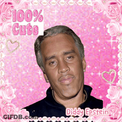 A Picture Of Diddy Epstein Is Surrounded By Pink Roses GIF