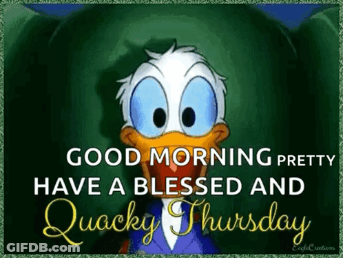 A Picture Of Donald Duck Says Good Morning Pretty Have A Blessed And Quacky Thursday . GIF