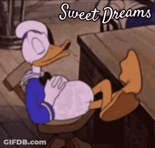 A Picture Of Donald Duck With The Words Sweet Dreams Written Below Him GIF