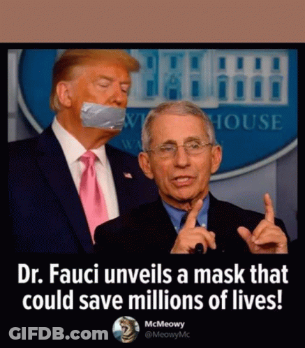 A Picture Of Donald Trump And Dr. Fauci With Duct Tape On Their Mouths . GIF