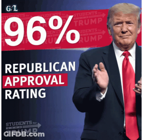 A Picture Of Donald Trump With The Words Republican Approval Rating On It GIF