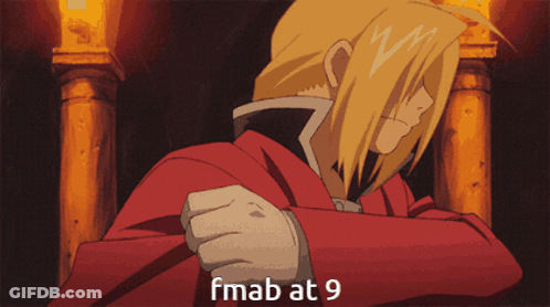 A Picture Of Edward From Fullmetal Alchemist With The Words Fmab At 9 GIF