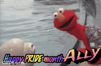 A Picture Of Elmo With The Words Happy Pride Month Ally On It GIF