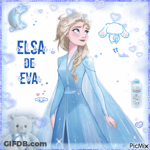 A Picture Of Elsa From Frozen With The Words Elsa De Eva On The Bottom GIF