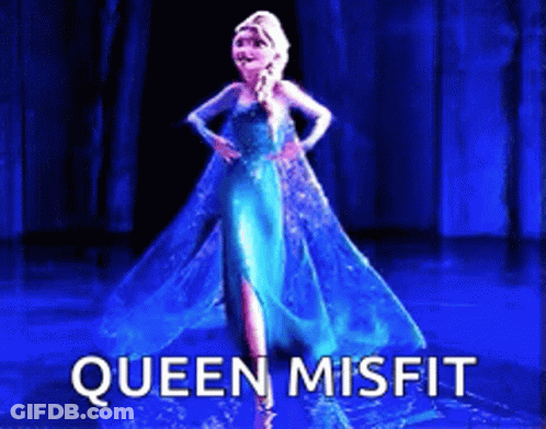 A Picture Of Elsa From Frozen With The Words Queen Misfit On The Bottom GIF