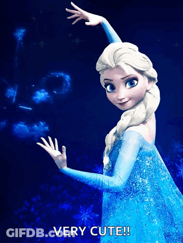 A Picture Of Elsa From Frozen With The Words " Very Cute " Below Her GIF