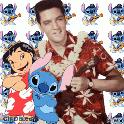 A Picture Of Elvis Presley And Lilo And Stitch With The Caption Picmix GIF