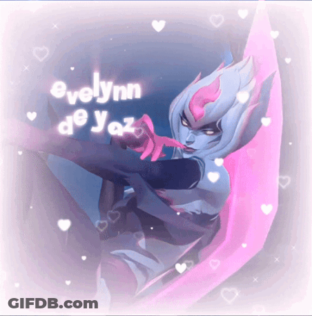 A Picture Of Evelynn De Yaz Is Surrounded By Pink Hearts GIF