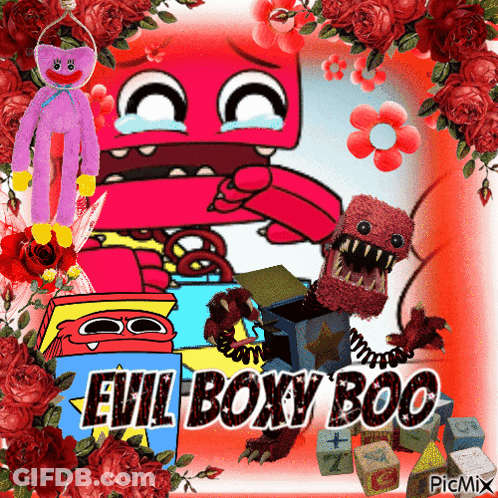 A Picture Of Evil Boxy Boo Is Surrounded By Roses GIF