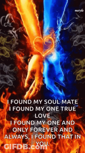 A Picture Of Fire And Water Holding Hands With A Heart In The Middle GIF