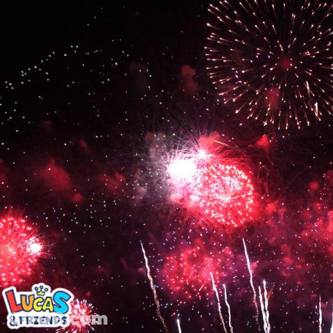 A Picture Of Fireworks With The Words Lucas & Friends In The Corner GIF