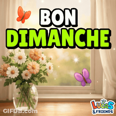 A Picture Of Flowers In A Vase With The Words Bon Dimanche GIF