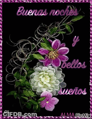 A Picture Of Flowers With The Words Buenas Noches Y Bellos Suenos On It GIF