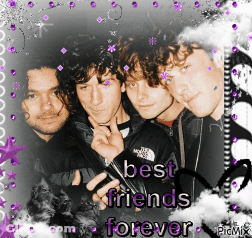 A Picture Of Four Men With The Words " Best Friends Forever " GIF