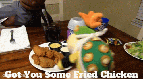 A Picture Of Fried Chicken With The Words Got You Some Fried Chicken Below It GIF