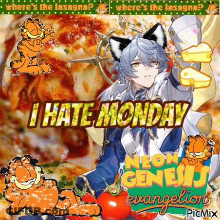 A Picture Of Garfield With The Words " I Hate Monday " GIF