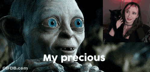 A Picture Of Gollum And A Picture Of A Woman With The Words My Precious On The Bottom GIF