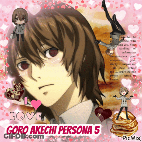 A Picture Of Goro Akichi Persona 5 Surrounded By Hearts GIF