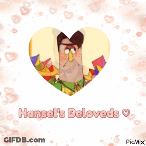 A Picture Of Hansel 'S Beloveds With Hearts Around It GIF