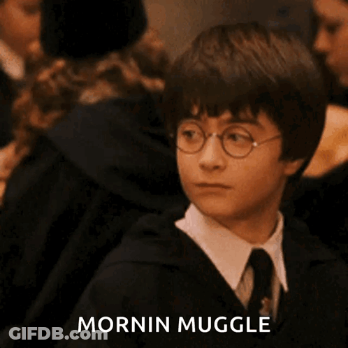 A Picture Of Harry Potter And The Word Mornin Muggle GIF