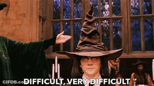 A Picture Of Harry Potter Wearing A Very Difficult Witch Hat GIF