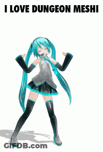 A Picture Of Hatsune Miku Dancing With The Words I Love Dungeon Meshi GIF