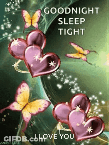 A Picture Of Hearts And Butterflies With The Words Goodnight Sleep Tight I Love You GIF