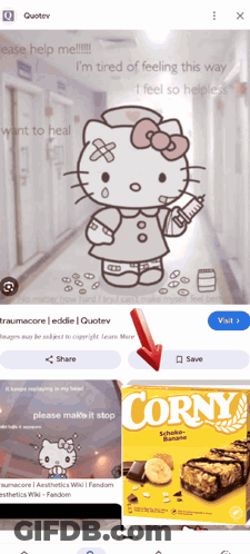 A Picture Of Hello Kitty Next To A Picture Of Corny 'S GIF