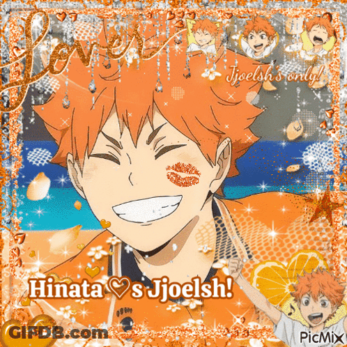 A Picture Of Hinata 'S Jjoelsh With A Kiss On His Face GIF