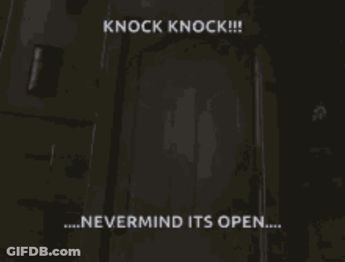 A Picture Of Jason Voorhees With The Words " Knock Knock " Above Him GIF