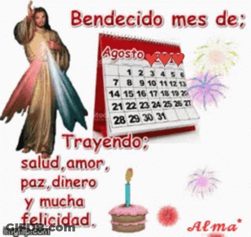 A Picture Of Jesus And A Calendar That Says Bendecido Mes De GIF