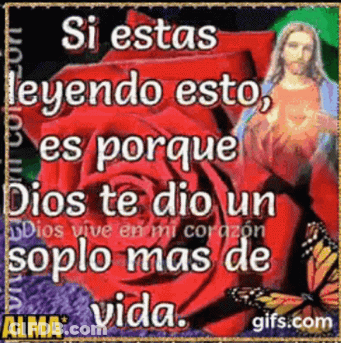 A Picture Of Jesus And A Rose With The Words Si Estas Leyendo Esto GIF