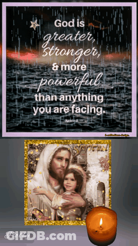 A Picture Of Jesus Holding A Little Girl With A Quote That Says God Is Greater Stronger And More Powerful GIF
