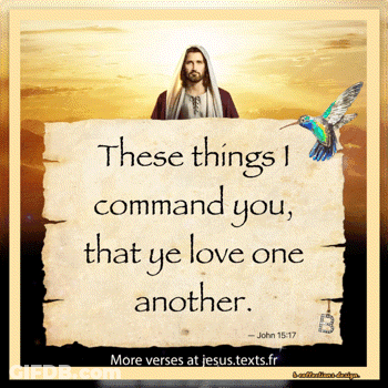 A Picture Of Jesus Holding A Piece Of Paper That Says " These Things I Command You " GIF