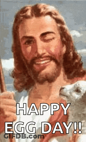 A Picture Of Jesus Holding A Sheep With The Caption Happy Egg Day GIF