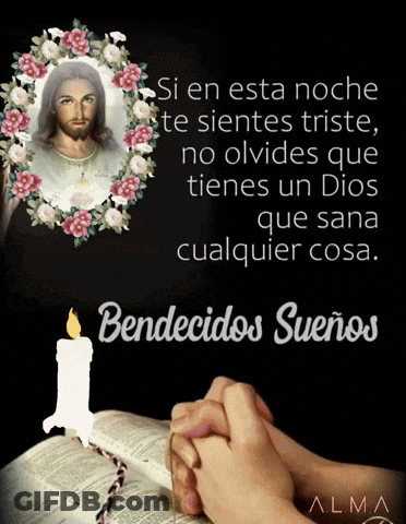 A Picture Of Jesus With A Candle And The Words Bendidos Suenos Benedictos Suenos GIF