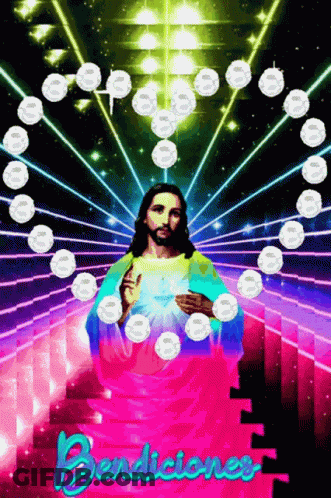 A Picture Of Jesus With The Word Bendiciones In The Lower Right GIF