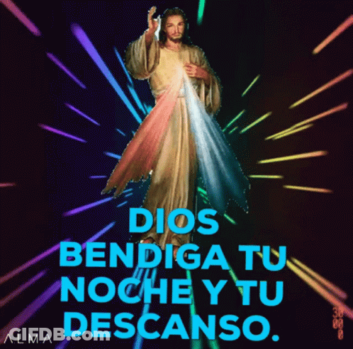 A Picture Of Jesus With The Words Dios Bendiga Tu Noche Y Tu Descanso On It GIF