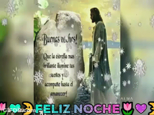 A Picture Of Jesus With The Words Feliz Noche In The Bottom Right GIF